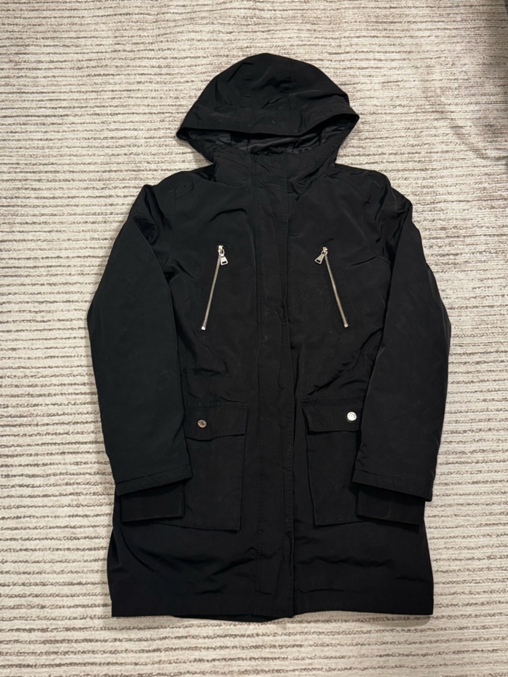 Express Womens XS Black‎ Hooded Parka Jacket Leopard Print Lined Faux Fur Coat